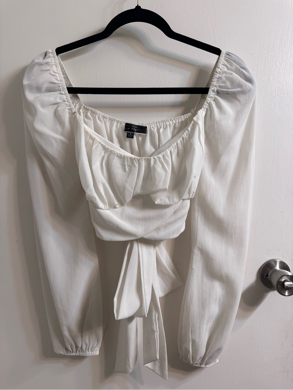 Coquette Girl White Long-Sleeve Tie back Women’s long sleeve crop Top Size S